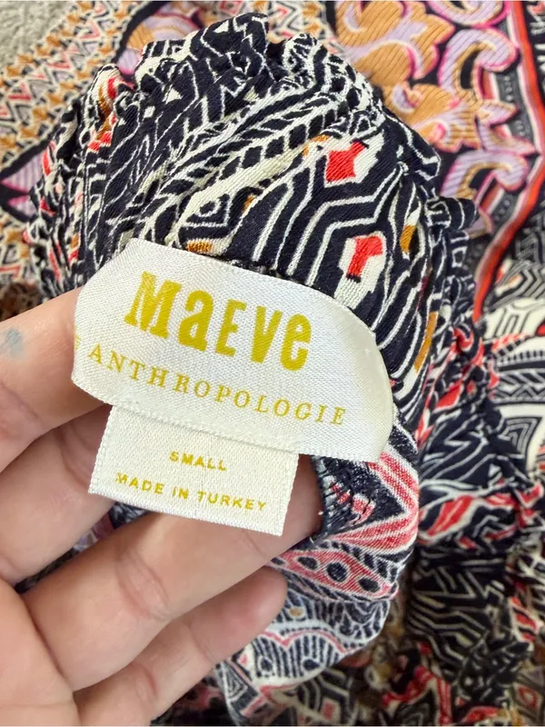 Maeve By Anthropologie Rooibos Cropped Wide Leg Pants Boho in Geometric Floral S - Image 8