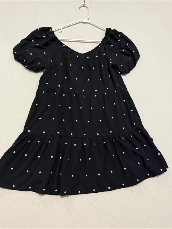 LOFT Black Mini Dress with White Polka Dots - Image 5
