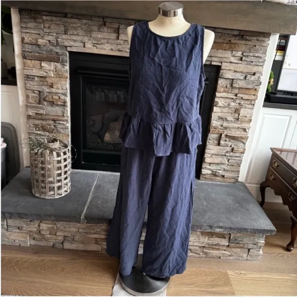 Elegant Blue Pants with Ruffled Peplum Top 2 Piece Set - Image 10