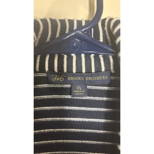 Brooks Brothers Supima Cotton Nautical Cardigan‎ Sweater XL Navy/White Striped - Image 2