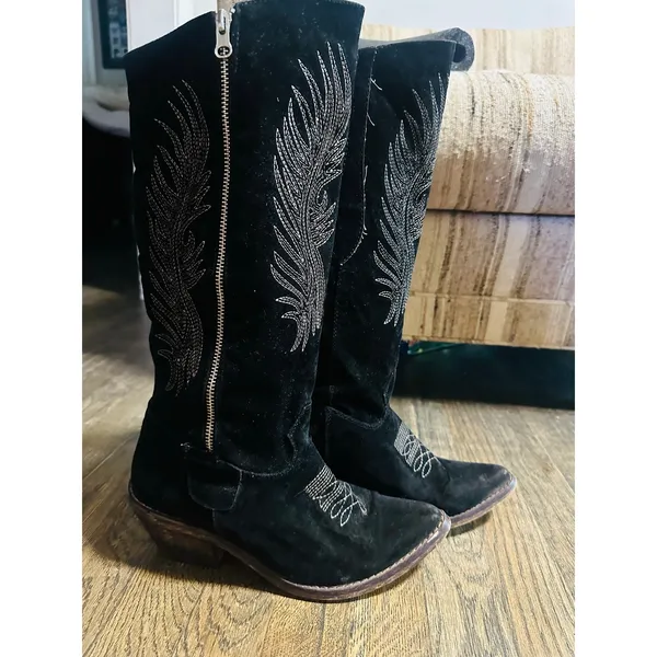 Coconuts by Matisse Black Silver Western Style Cowgirl Silver Wings Block Heel Boots size 8 - Image 5