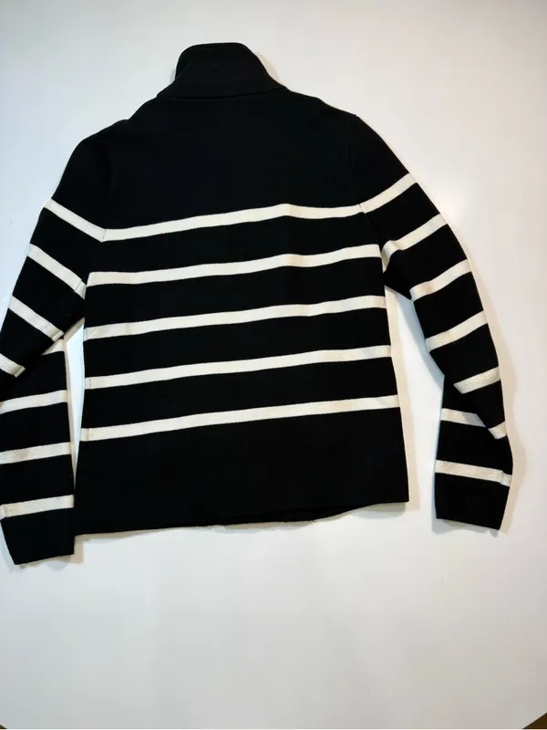 Lauren Ralph Lauren Cotton Blend Black and White Striped Zip Cardigan - Image 8