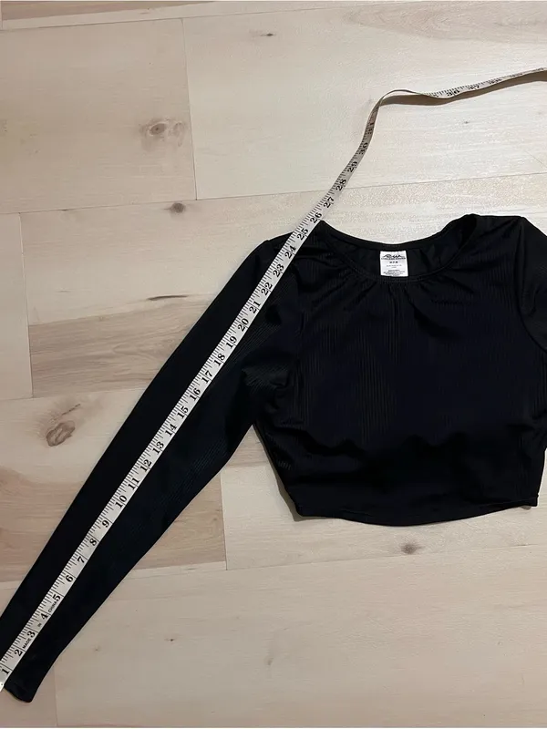 Endless Wave Medium Black Long Sleeve Ribbed Cropped Swim Top Beach Ocean Surf - Image 8