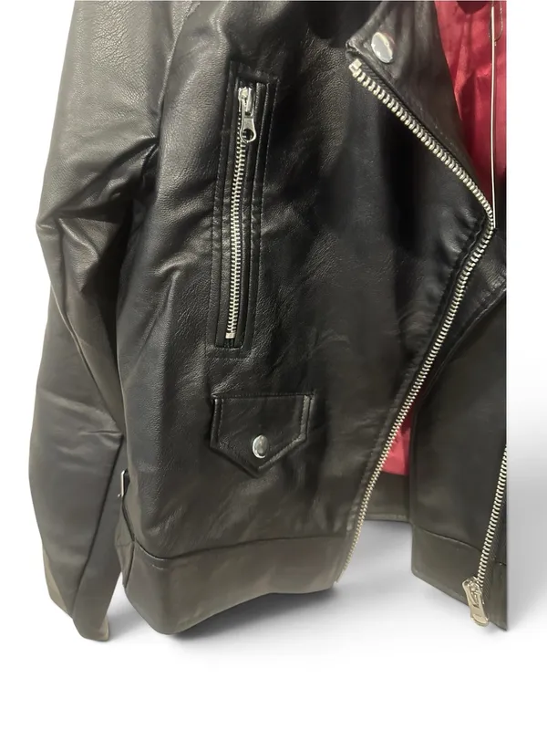 Love Tree Black Faux Leather Moto Jacket with Zip Details - Image 5