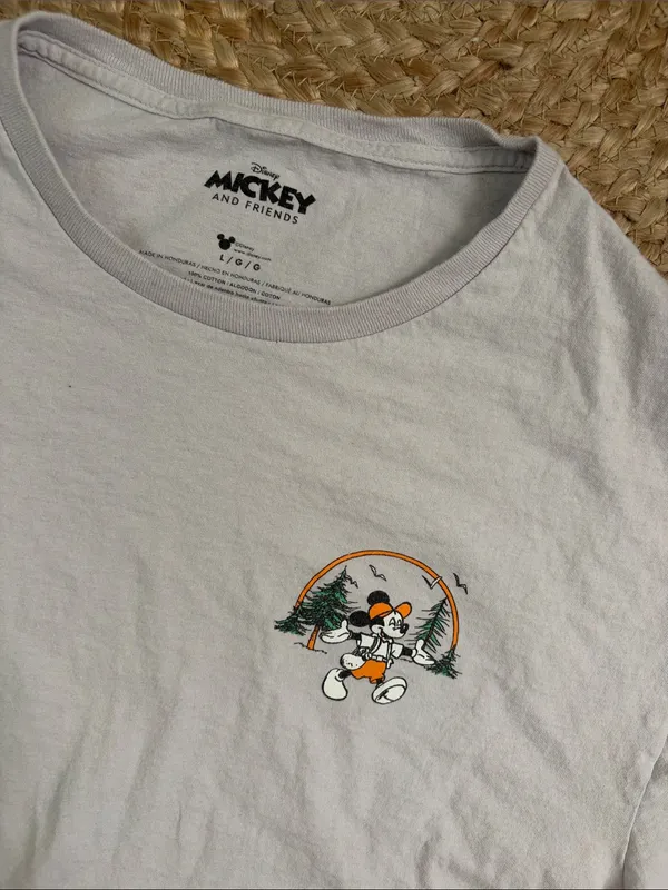 Disney White Tee with Outdoor Mickey and Goofy Graphic - Image 2