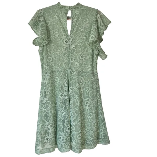Anthropologie Maeve Green Lace‎ Mini Dress Women’s Large Mock Neck Sleeveless - Image 6