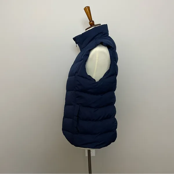 Lands End Vest Puffer Down Feathers Quilted Lightweight Pockets Full Zipper Blue - Image 3