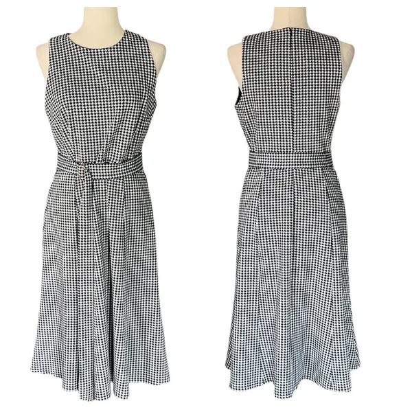 Anne Klein Belted Monochrome Houndstooth Sheath Dress - Image 2