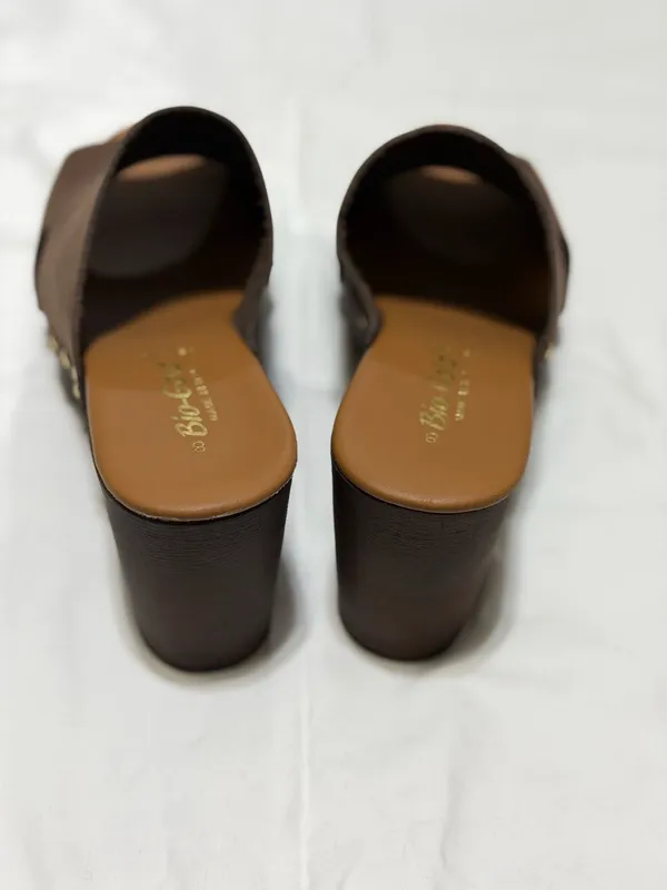 Bio-Gold Made in Italy Brown Leather Studded Platform Clogs - Image 5