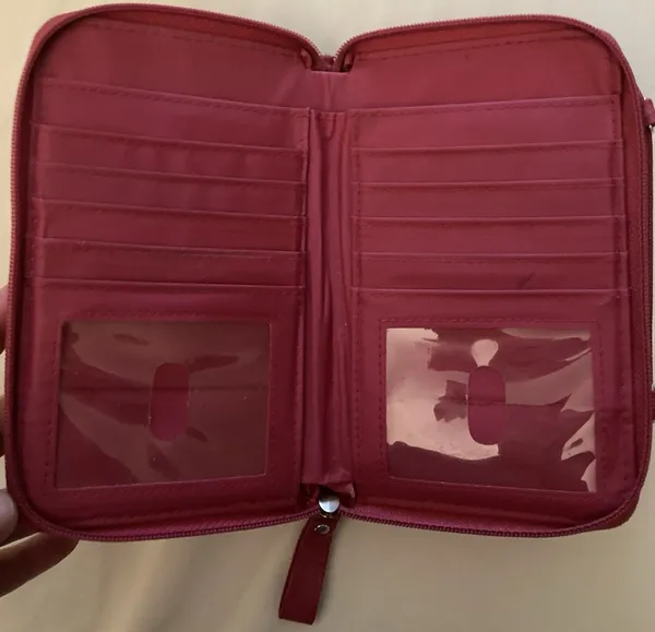 Pink long wallet with snap and zippers lots of compartments with card holder - Image 6