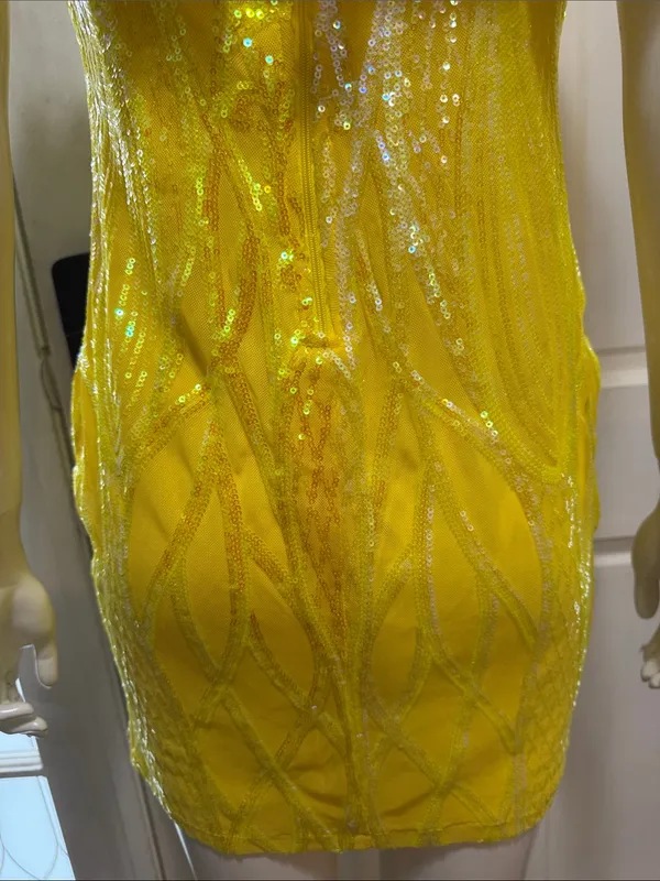Banjul Yellow Sequin Ruffle Strap Mini Dress - Image 13