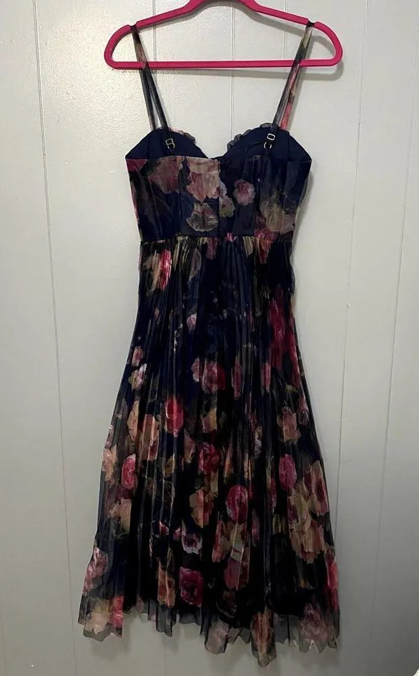 NWOT Lulus Alluring Invite Midnight Blue Floral Pleated Bustier Midi Dress S - Image 5