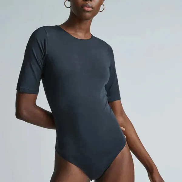 Everlane The Short-Sleeve Crew Neck Bodysuit Black Bodysuit Medium - Image 5