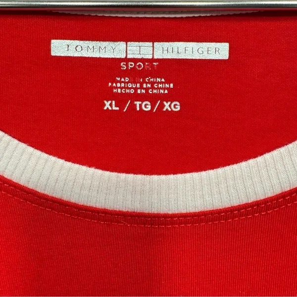 Tommy Hilfiger Red Ringer Tee with Navy & White Logo Star Cap Sleeves Slim Fit - Image 6