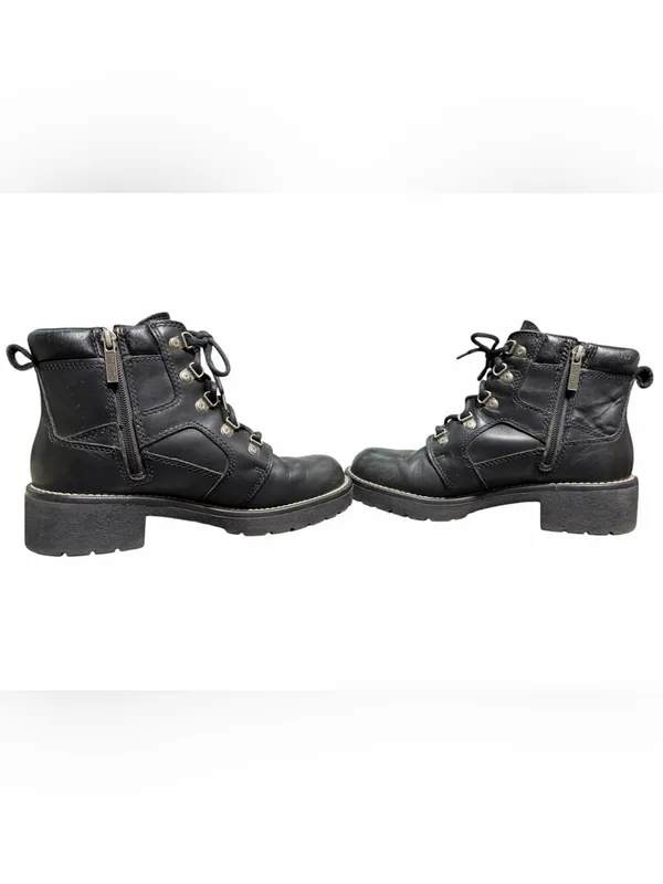 Harley Davidson 9.5 Black Leather Lace Up Motorcycle Ankle Boots Side Zipper - Image 7