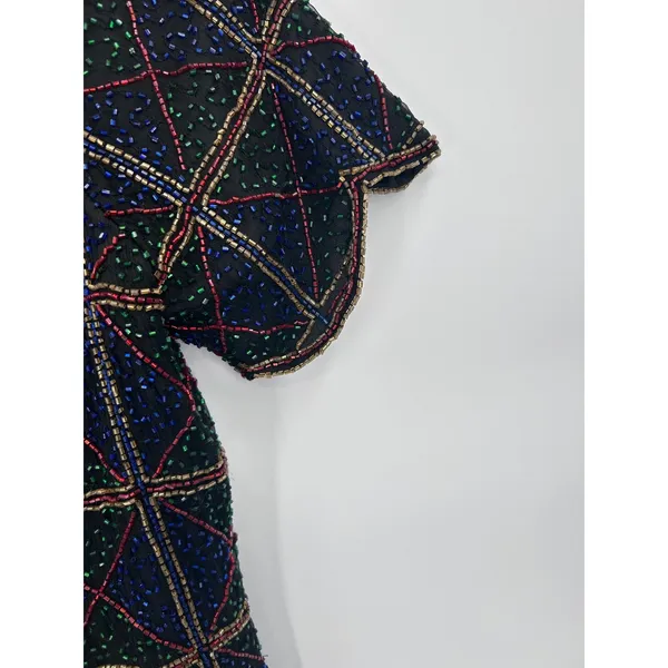 VTG Stenay Silk‎ Holiday Beaded Blouse Short Sleeve Embellished Women's Top L - Image 6