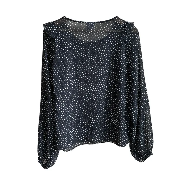 Cabi 3956 Ruffle Front Polka Dot Blouse Size M Black White Womens Sheer Top - Image 8