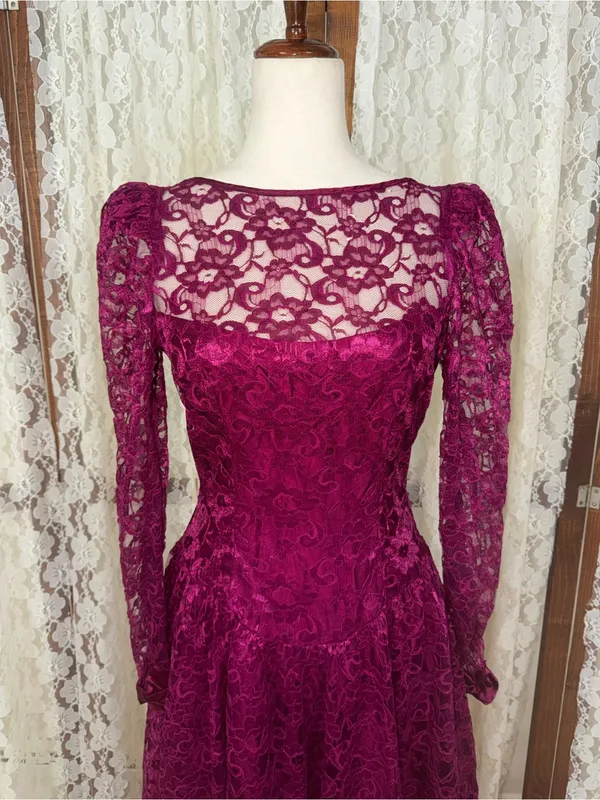 Gorgeous Vintage 1980s Dance Allure Lace Formal Dress - Image 4