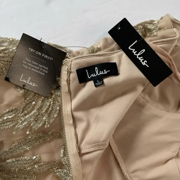 NWT Lulus Trinity Nude Gold Sequin‎ Sleeveless Midi DressSize LARGE - Image 11