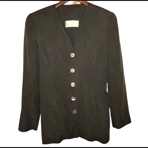 Vintage 90s Dana Buchman button down army green cottagecore Blazer - Image 2
