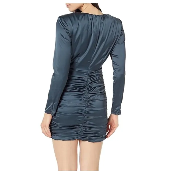 Astr Long Sleeve Satin Dress in Deep Blue - Image 2