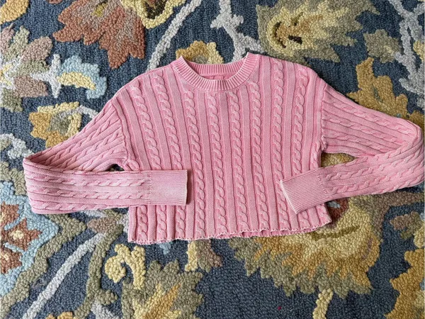 Aerie Pink Cable-Knit Crewneck Sweater Size XS - Image 2