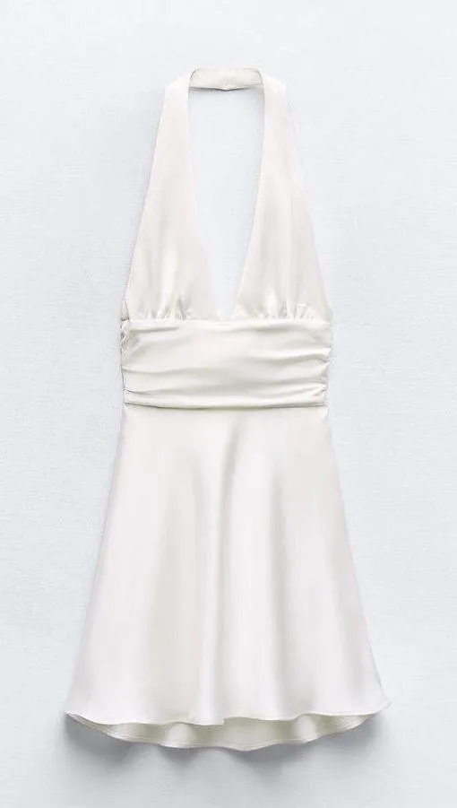 ZARA dress mini halter White satin Bow wedding party coctail bridal shower - Image 8