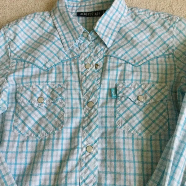 Aeropostale Vintage Y2K Plaid Pearl Snap Button Down Western Shirt - Sz Small - Image 5