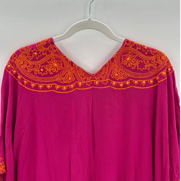 Soft Surroundings‎ Womens Fuchsia Orange Embroidered Kaftan Swim Coverup Sz S/M - Image 2