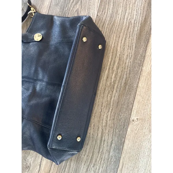 Donna Elissa Navy Blue Pebbled Leather Satchel Crossbody Bag Gold Hardware - Image 5