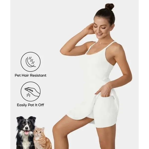Halara Patitoff Flow Pet Hair Resistant 2-in-1 Flare Dress-Wannabe White M - Image 3