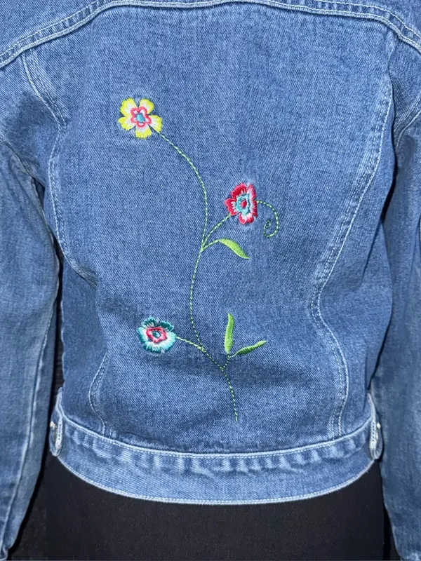 Vintage Denim Jacket Womens Small Floral Embroidery Boho Cottagecore 90s y2k - Image 5