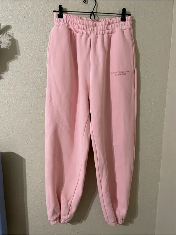 Comfrt Pastel Sweatpants Size Medium Bubblegum Pink Fleece Lined Thick Cozy - Image 7