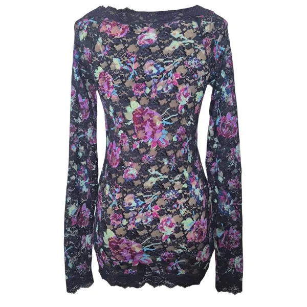 Free People Y2K 90s Vintage Sheer Floral Lace Scoopneck Top Size Small Grunge - Image 2