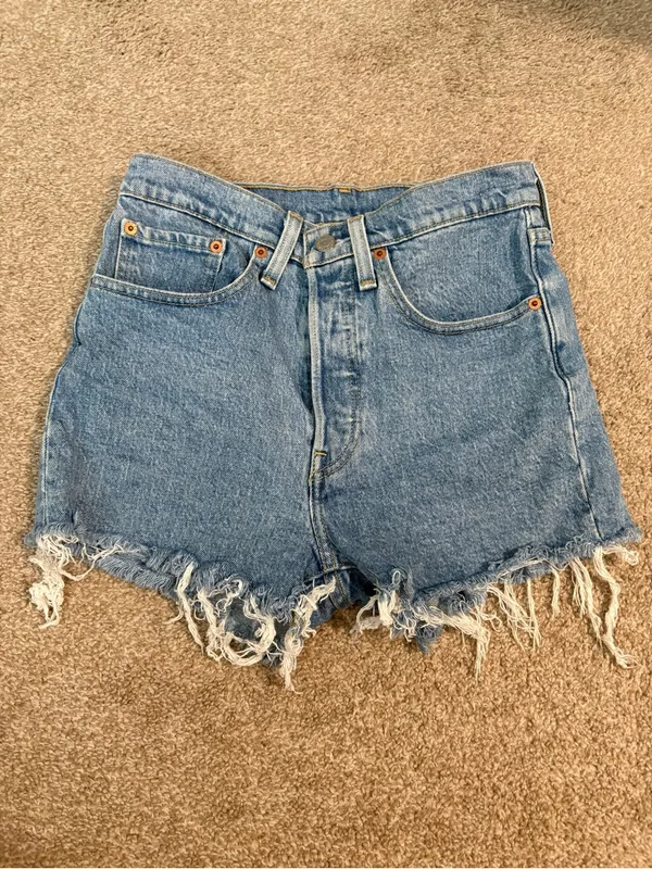 Levi's 501 Original High Rise Cut Off Distressed Denim Shorts Sans Souci - Image 3