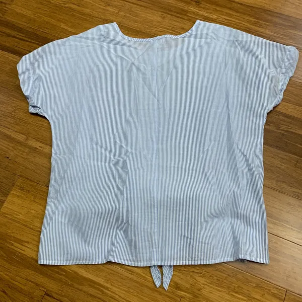 J. Crew Striped Tie‎ Front Short Sleeve Top Blue White Women's Size Small Cotton - Image 4