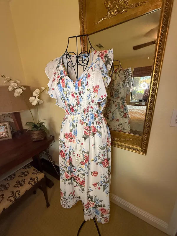 Abercrombie & Fitch Floral Midi Dress with Ruffle Sleeves - Image 3