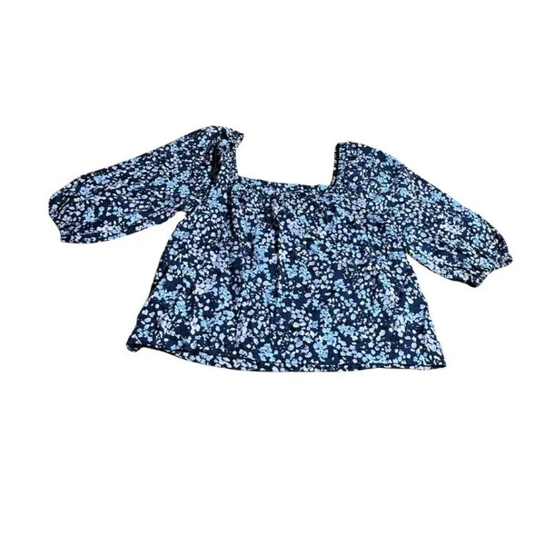 Sanctuary Floral Boho Puff 3/4 Sleeve Crop Blouse Square Neck Peasant Top Sz M - Image 3