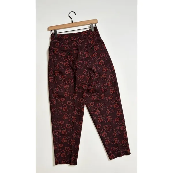 Anthropologie MAEVE Floral Jacquard High-Rise Trousers‎ Pants Tapered Office 2 - Image 8