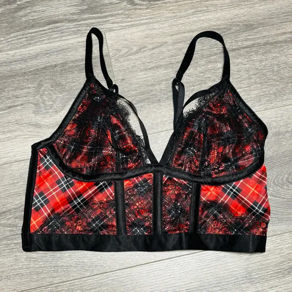 Victoria's Secret Longline Plaid Lace‎ Bustier Crop Large - Image 4