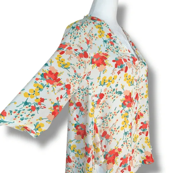 Zara‎ Basic Top Floral Chiffon Blouse Open Back Deep Vneck Flowy Boho Spring XS - Image 6