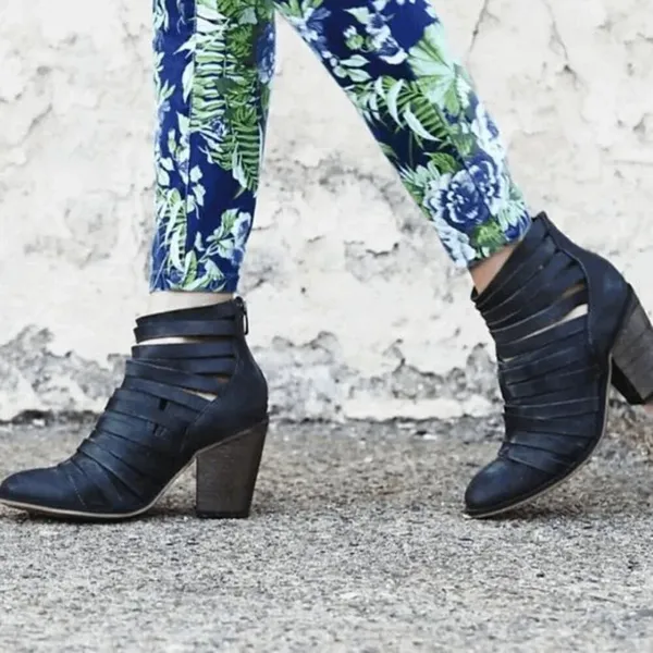 Free People Boho Hybrid Strappy Leather Women’s Ankle Bootie in Black EU37/6.5-7 - Image 10