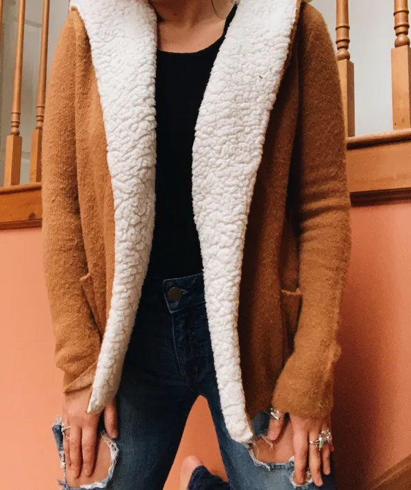 Forever 21 Beige And White Fluffy Cardigan - Image 4