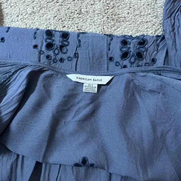 American Eagle Blue Eyelet Embroidered Open Front Duster Maxi Cardigan XS S‎ - Image 3
