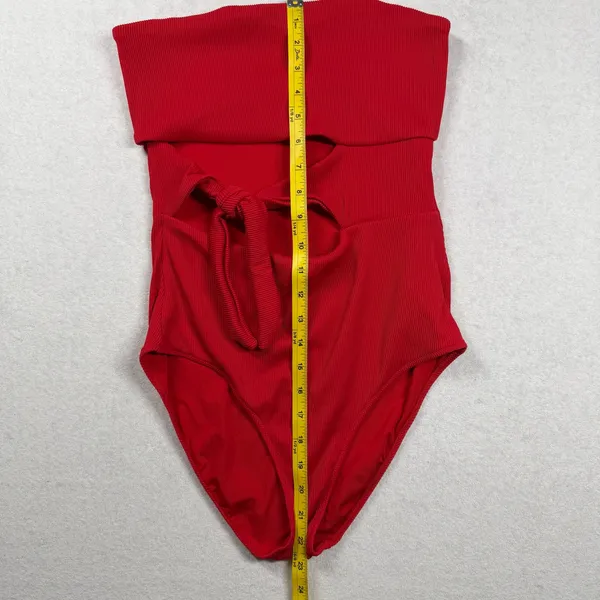 Aerie Real Good Ribbed Strapless Cutout One-Piece Swimsuit Red Medium - Image 6