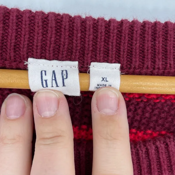 GAP Red Burgundy Striped Cable Knit Long Sleeve Crew Neck Sweater Size XL Cozy‎ - Image 5