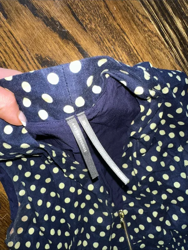 Anthropologie Tommie Cap sleeve Navy and Yellow Polka Dot Zip-Front Mini Dress - Image 6