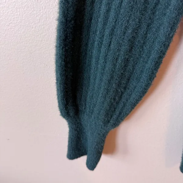 Aerie Womens Sweater S Green Ribbed Knit Balloon Sleeve Thumbhole Slit Crewneck - Image 5