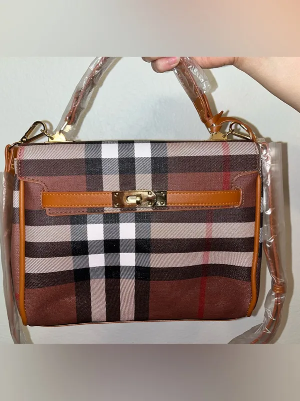 Classic Plaid Top-Handle Satchel in Brown - Image 2