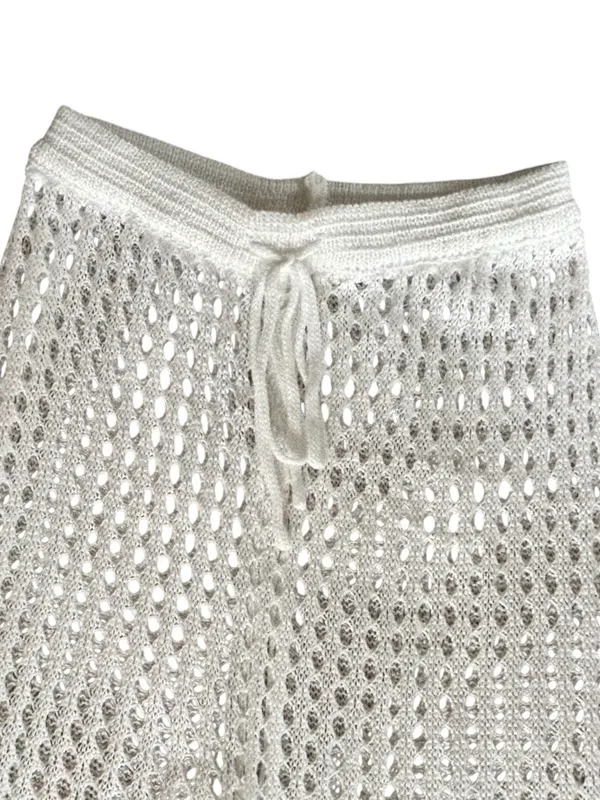 Boutique Full Length Crochet White Beach Swim Cover Pant Sz S Drawstring Knit - Image 5